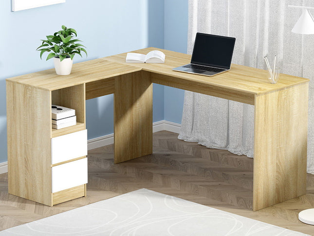 Artiss Computer Desk Drawer Cabinet L-Shape Oak 136CM