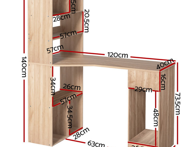 Artiss Computer Desk Bookshelf Drawer Cabinet Oak 120CM