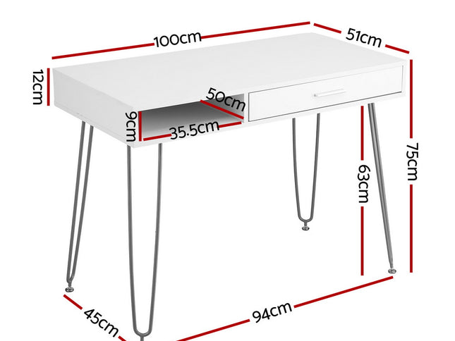 Artiss Computer Desk Drawer Cabinet Home Office Desks Workstation 100cm White
