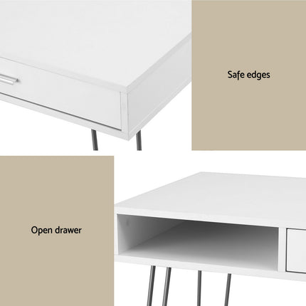 Artiss Computer Desk Drawer Cabinet Home Office Desks Workstation 100cm White