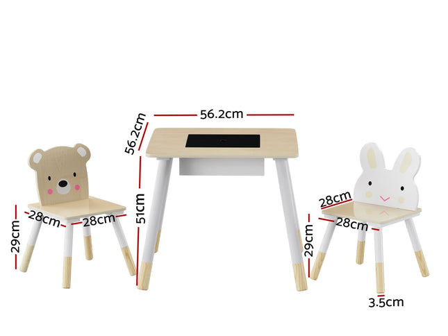 Keezi 3PCS Kids Table and Chairs Set Activity Desk Chalkboard Toy Hidden Storage