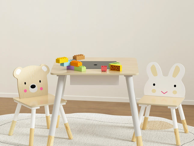 Keezi 3PCS Kids Table and Chairs Set Activity Desk Chalkboard Toy Hidden Storage