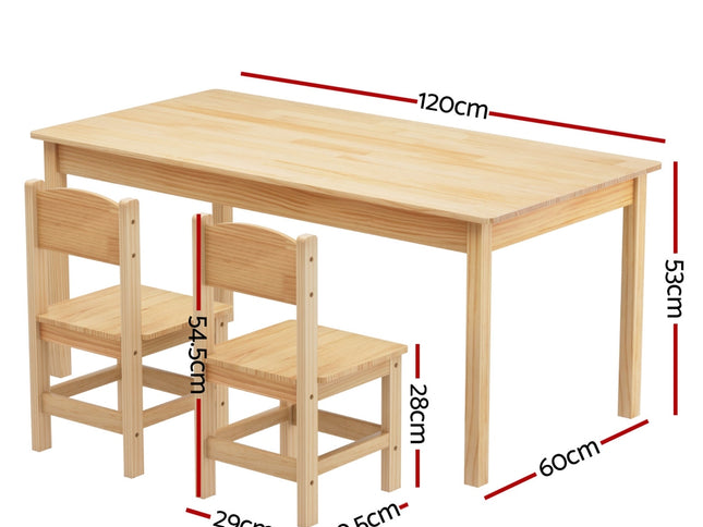 1 Keezi Kids Table and 2 Chairs Set Pinewood
