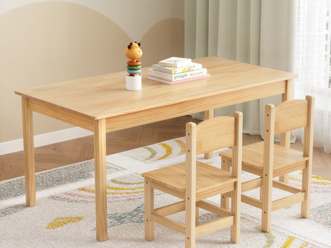 1 Keezi Kids Table and 2 Chairs Set Pinewood