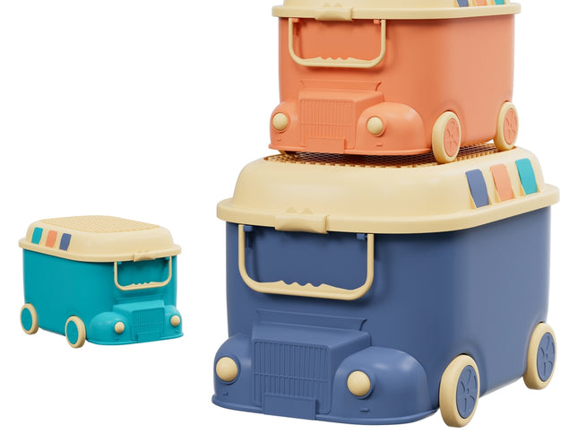 Keezi 3PCS Toy Storage Box Cute Car Toy Container Kids Toys Organiser Snack Boxes