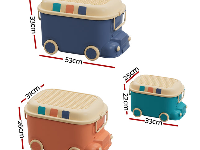 Keezi 3PCS Toy Storage Box Cute Car Toy Container Kids Toys Organiser Snack Boxes