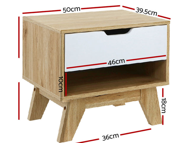 Artiss Bedside Table 1 Drawer with Shelf - IKER White & Oak