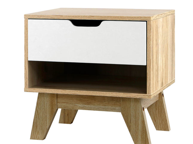 Artiss Bedside Table 1 Drawer with Shelf - IKER White & Oak