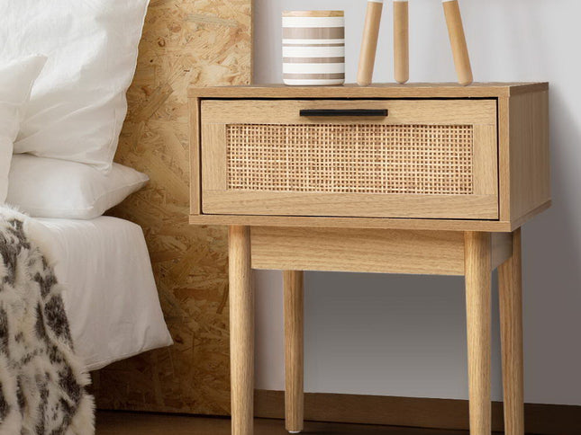 Artiss Bedside Tables Side Table Rattan Drawers Nightstand