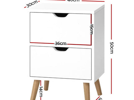 Artiss 2X Bedside Table 2 Drawers - BODEN White