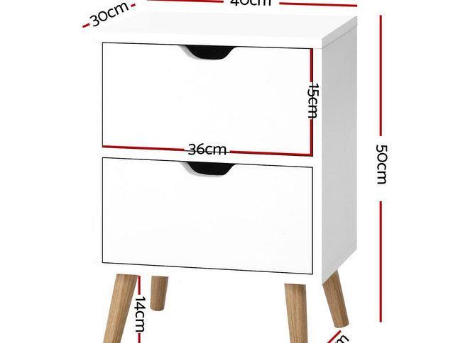Artiss 2X Bedside Table 2 Drawers - BODEN White