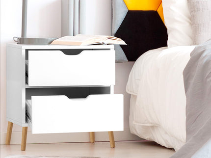 Artiss 2X Bedside Table 2 Drawers - BODEN White
