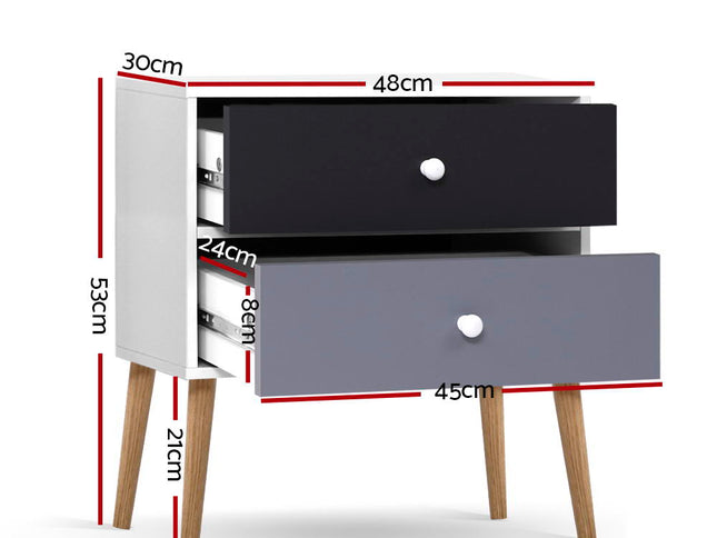 Artiss Bedside Table 2 Drawers - BONDS White