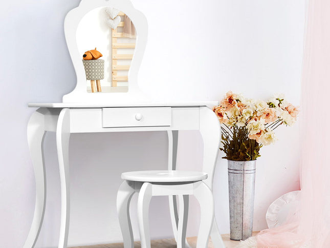 Keezi Kids Dressing Table Stool Set Vanity Mirror Princess Children Makeup White