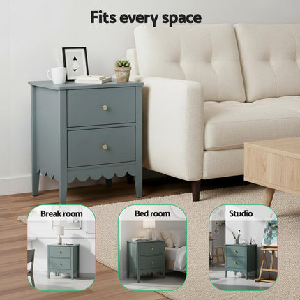 Artiss Bedside Table 2 Drawers Bedroom Storage Nightstand Green