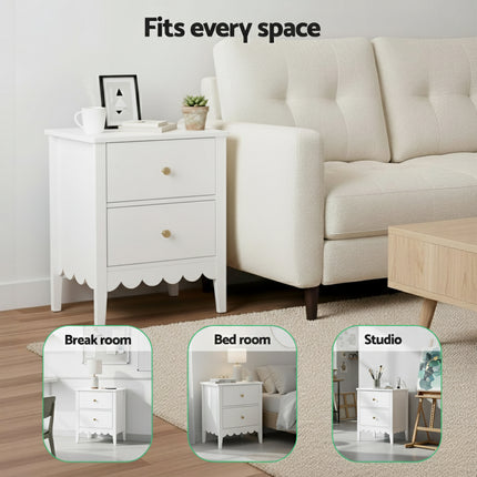 Artiss Bedside Table 2 Drawers Bedroom Storage Nightstand White