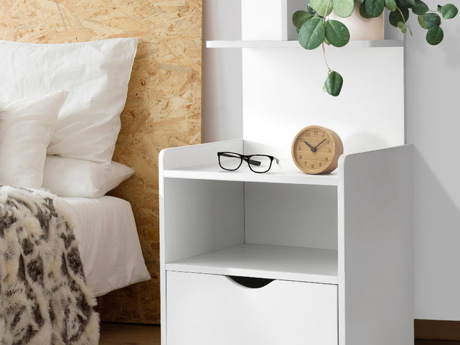Artiss Bedside Table 1 Drawer with Shelves - EVERMORE White
