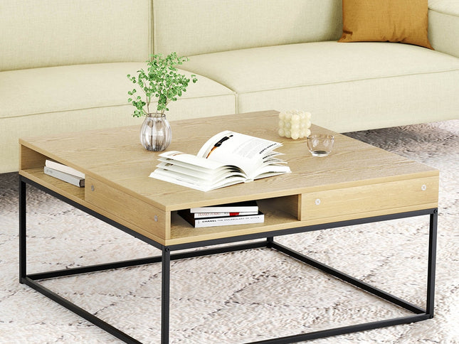 Artiss Coffee Table Storage Shelf Metal Frame