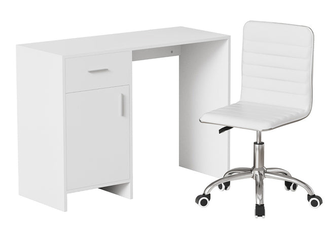 Artiss Computer Desk Office Chair Set PU Leather Home Study Table 100cm White