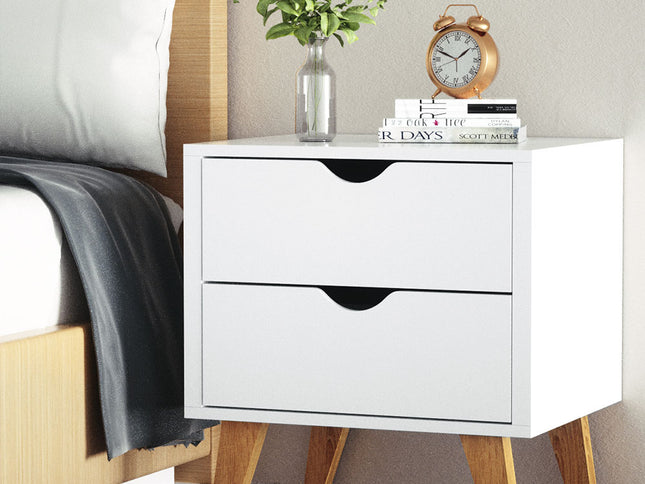 Artiss Bedside Table 2 Drawers - ANDERS White
