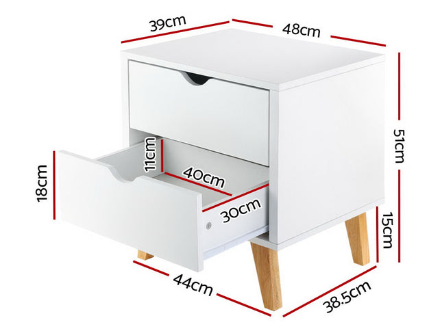 Artiss Bedside Table 2 Drawers - ANDERS White