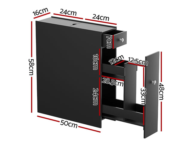Artiss Bathroom Storage Cabinet Toilet Slim Tissue Box Caddy Holder Side Wooden Black