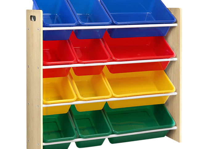 Keezi Kids Toy Box 12 Bins Bookshelf Organiser Children Storage Rack