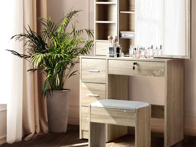 Artiss Dressing Table Stool Set Sliding Mirror Oak Diane