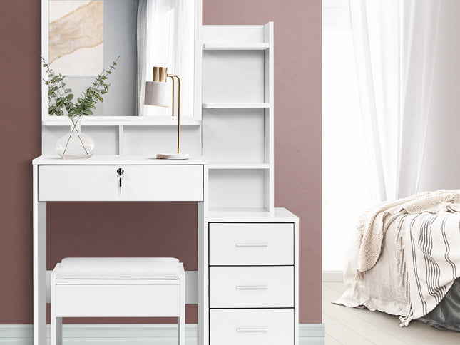 Artiss Dressing Table Stool Set 4 Drawers White
