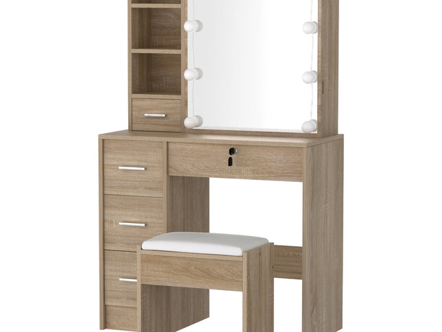 Artiss Dressing Table Set Stool 10 Led Bulbs Wood