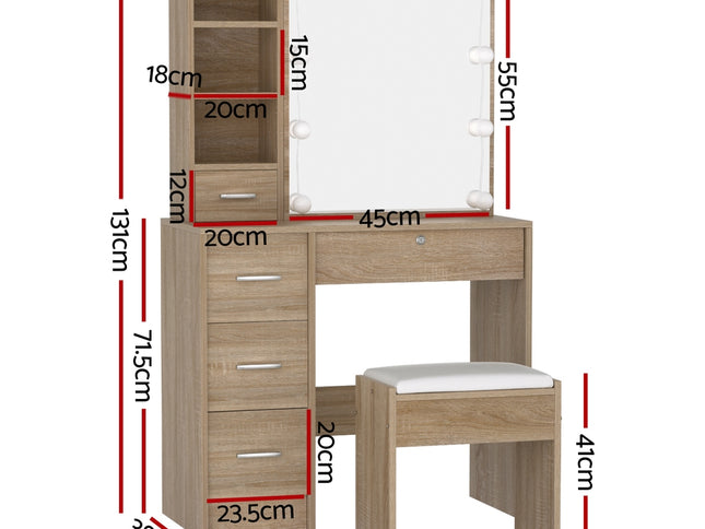 Artiss Dressing Table Set Stool 10 Led Bulbs Wood
