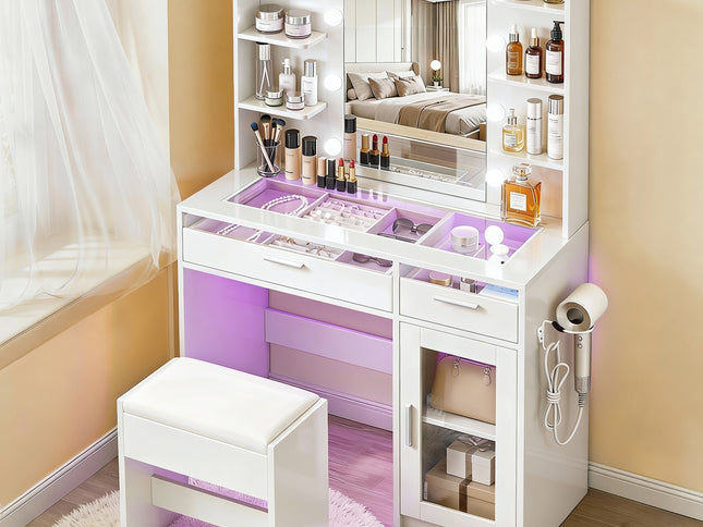 Artiss Dressing Table Vanity Desk Set 10 LED Bulbs RGB Light White