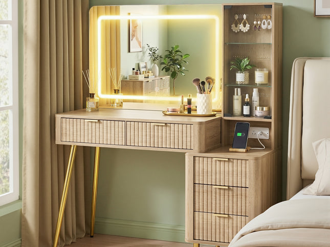 Artiss Dressing Table LED Vanity Desk Charging Station Wood