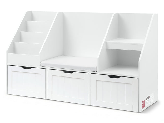 Keezi Kids Bookshelf Storage Organiser Toy Box Drawer Bench Seat Cabinet White