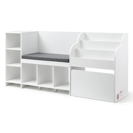 Keezi Kids Storage Unit Bookshelf Toy Box Organiser Bench Seat Cabinet 170cm White