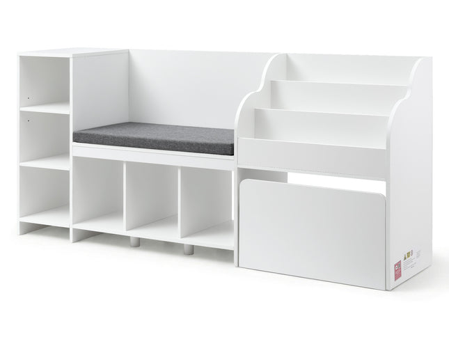 Keezi Kids Storage Unit Bookshelf Toy Box Organiser Bench Seat Cabinet 170cm White