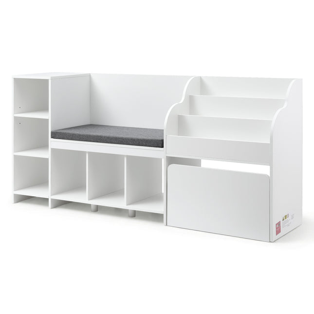Keezi Kids Storage Unit Bookshelf Toy Box Organiser Bench Seat Cabinet 170cm White
