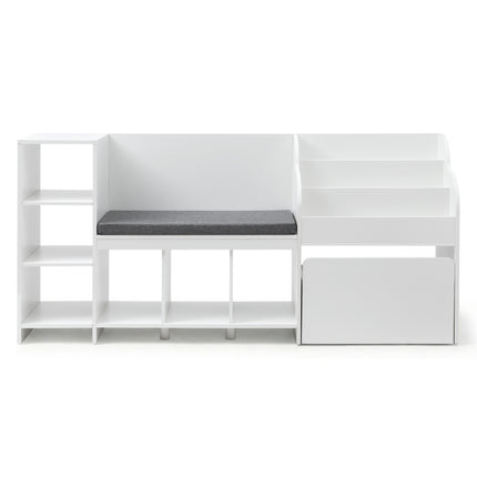 Keezi Kids Storage Unit Bookshelf Toy Box Organiser Bench Seat Cabinet 170cm White
