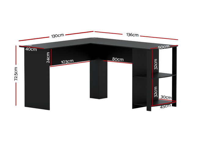Artiss Computer Desk Shelf L-Shape Black 136CM