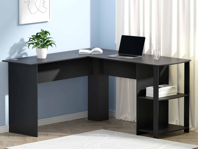 Artiss Computer Desk Shelf L-Shape Black 136CM