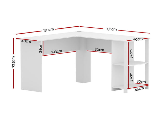 Artiss Computer Desk Shelf L-Shape White 136CM