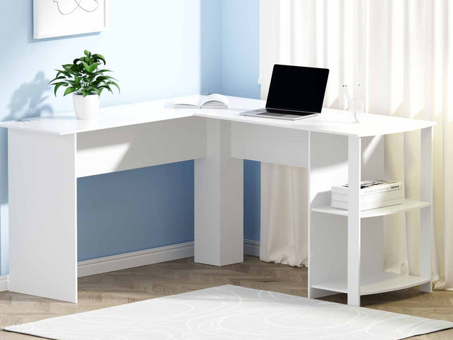 Artiss Computer Desk Shelf L-Shape White 136CM