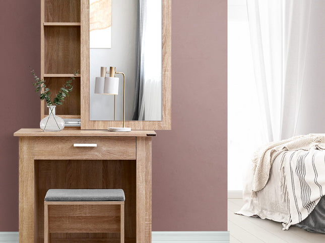 Artiss Dressing Table Stool Set Sliding Mirror Oak Demi