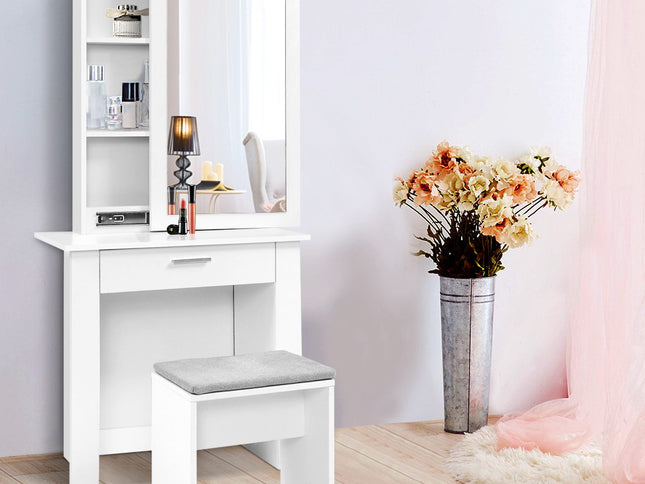 Artiss Dressing Table Stool Set Sliding Mirror White Demi