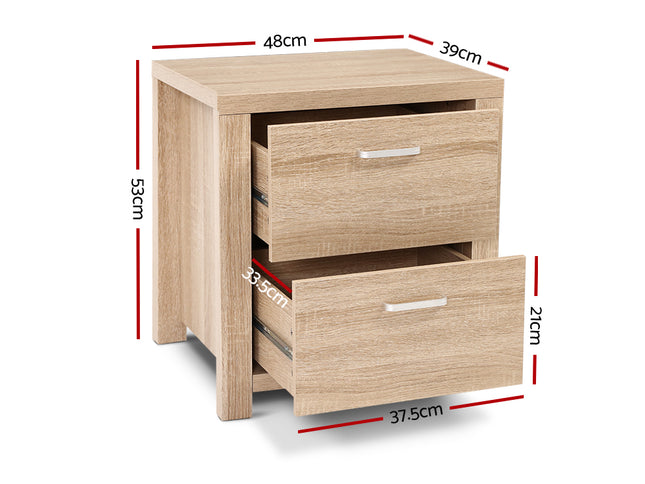 Artiss Bedside Table 2 Drawers - MAXI Pine