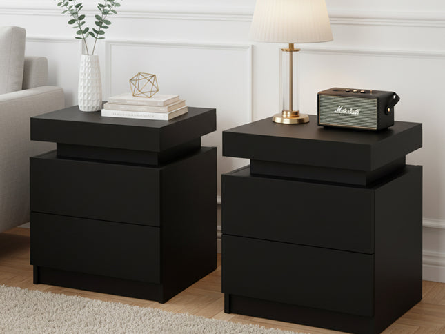 Artiss 2X Bedside Table 2 Drawers Lift-up Storage Black