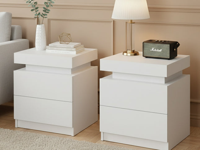 Artiss 2X Bedside Table 2 Drawers Lift-up Storage White