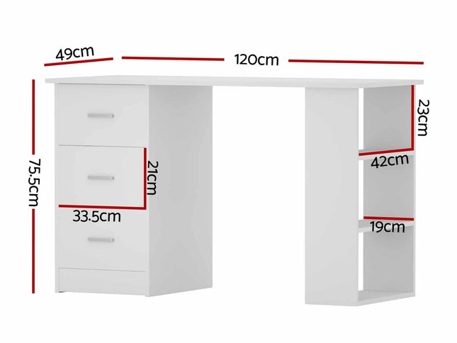 Artiss Computer Desk Drawer Shelf Cabinet White 120CM