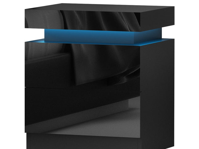 Artiss 2X Bedside Table LED 2 Drawers Lift-up Storage - COLEY Black