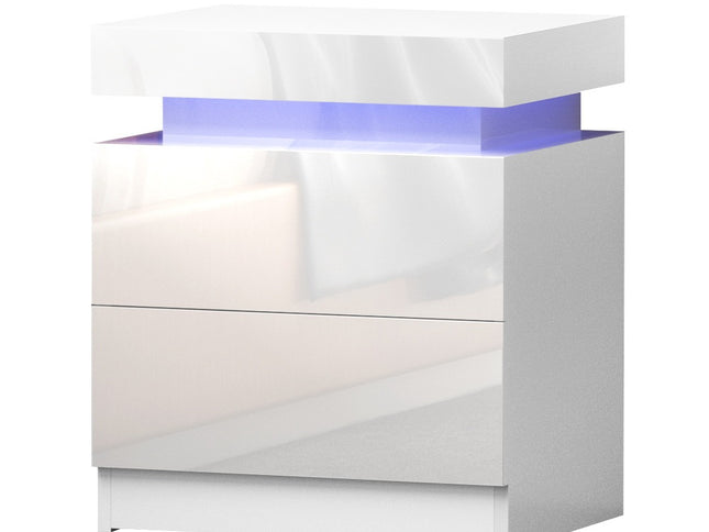 Artiss 2X Bedside Table LED 2 Drawers Lift-up Storage - COLEY White